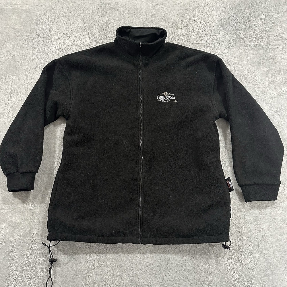 Guinness Full Zip Reversible Jacket Men XL Black Sherpa Baggy Beer Dublin